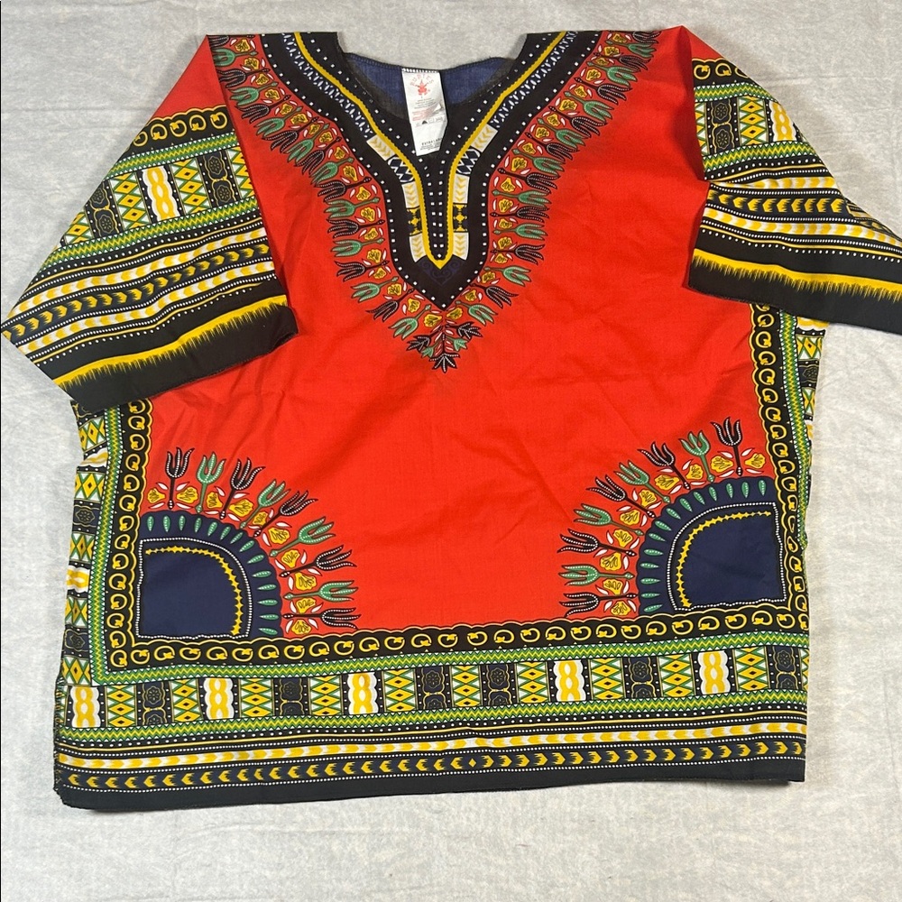 Rubie's Red Dashiki Tunic Top African Print Festival Hippie Shirt XL